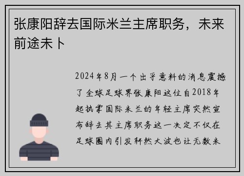 张康阳辞去国际米兰主席职务，未来前途未卜